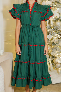 In The Air Emerald Green Scalloped Midi Dress