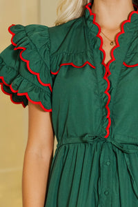 In The Air Emerald Green Scalloped Midi Dress