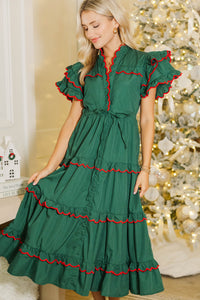 In The Air Emerald Green Scalloped Midi Dress