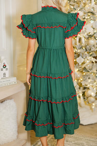 In The Air Emerald Green Scalloped Midi Dress