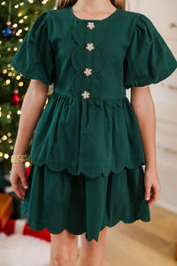 Girls: The Raighlyn Emerald Scallop Dress