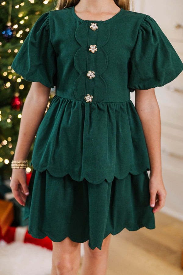Girls: The Raighlyn Emerald Scallop Dress