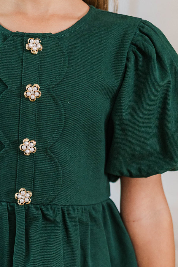 Girls: The Raighlyn Emerald Scallop Dress