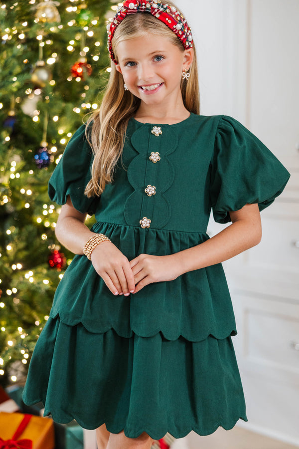 Girls: The Raighlyn Emerald Scallop Dress