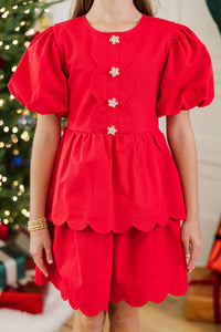 Girls: The Raighlyn Red Scallop Dress