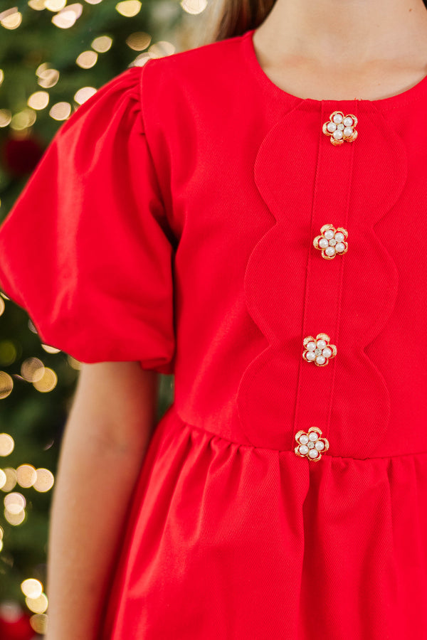Girls: The Raighlyn Red Scallop Dress