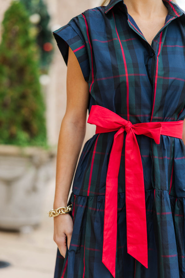Feeling Inspired Navy Plaid Maxi Dress