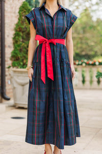 Feeling Inspired Navy Plaid Maxi Dress