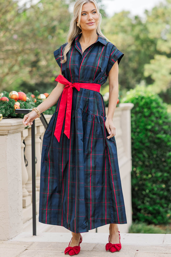 Feeling Inspired Navy Plaid Maxi Dress