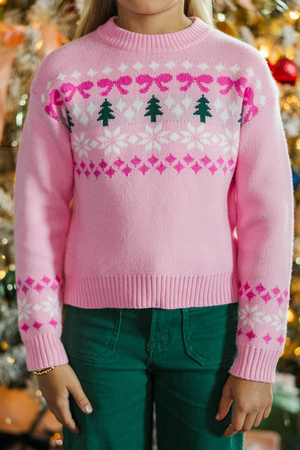 Girls: The Lila Grace Pink Fair Isle Sweater