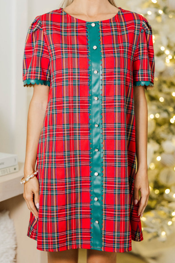 All My Dreams Red Tartan Plaid Shift Dress