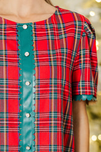 All My Dreams Red Tartan Plaid Shift Dress