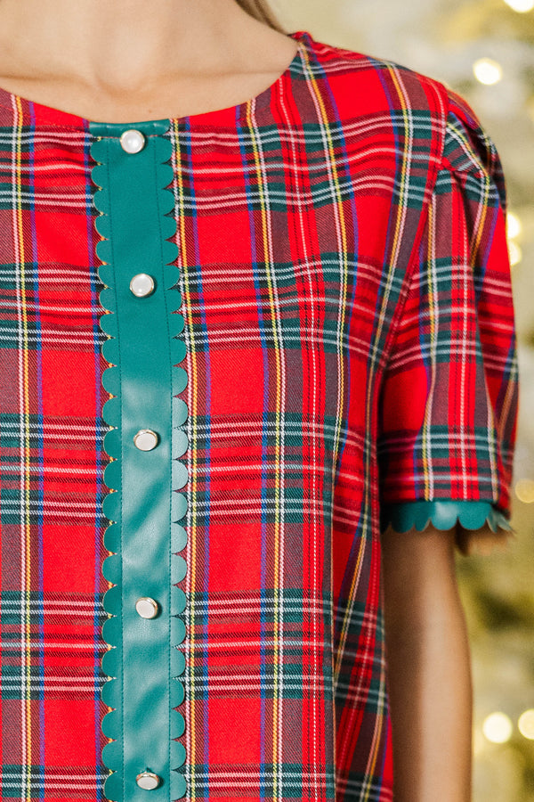 All My Dreams Red Tartan Plaid Shift Dress