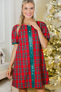 All My Dreams Red Tartan Plaid Shift Dress