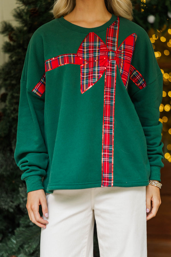 Wrapped In Plaid Emerald Sequin Sweatshirt