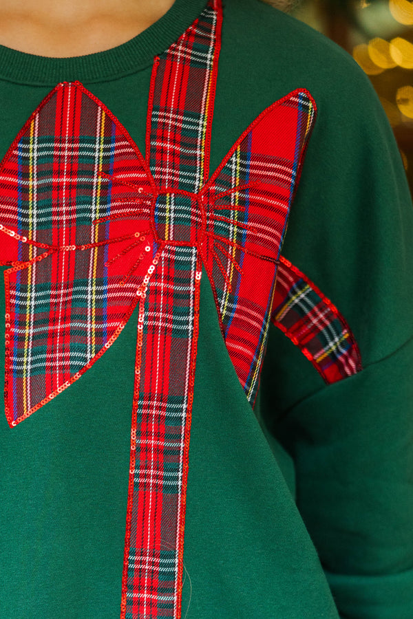 Wrapped In Plaid Emerald Sequin Sweatshirt