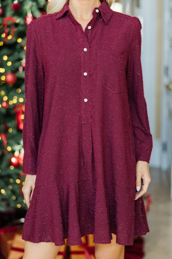 Share Your Story Burgundy Red Shimmer Dress