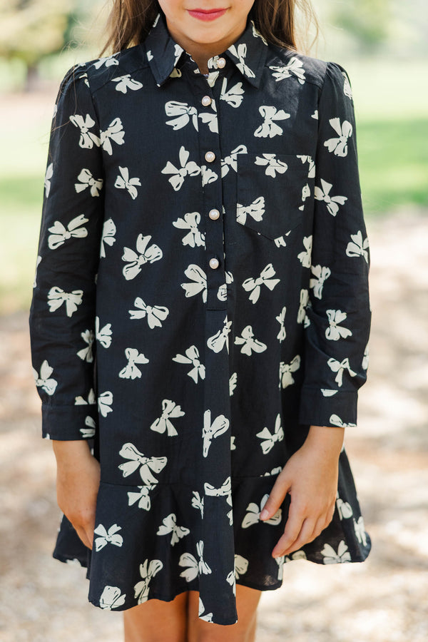 Girls: Share Your Story Black Bow Print Dress