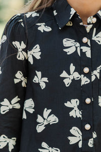 Girls: Share Your Story Black Bow Print Dress