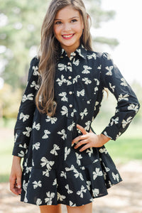 Girls: Share Your Story Black Bow Print Dress