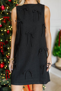 In The Night Sky Black Bow Tweed Shift Dress