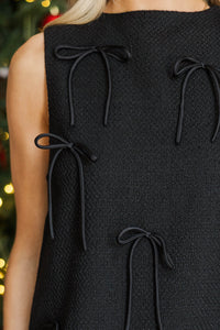 In The Night Sky Black Bow Tweed Shift Dress