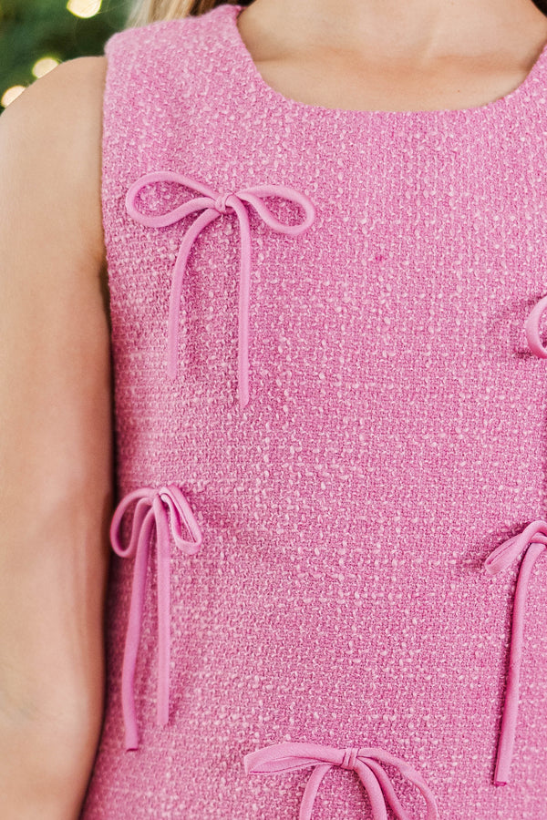 Girls: Sugarplum Shine Pink Bow Tweed Dress