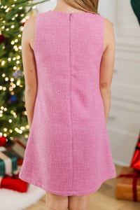 Girls: Sugarplum Shine Pink Bow Tweed Dress