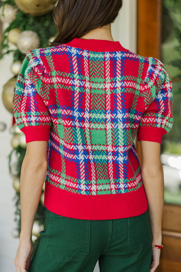Festive Plans Red Plaid Sweater