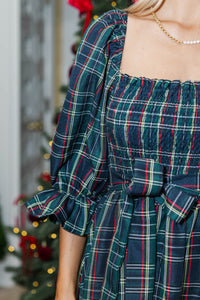 All I Want Navy Tartan Plaid Midi Dress