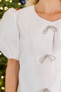 Add My Sparkle Ivory Puff Sleeve Embellished Blazer Shirt