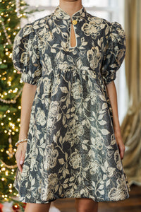 The Big Day Gold Puff Sleeve Babydoll Dress