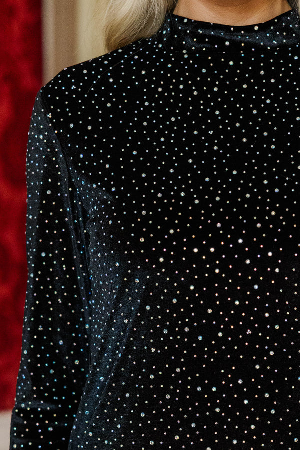 A Festive Flair Black Embellished Velvet Dress