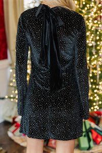 A Festive Flair Black Embellished Velvet Dress