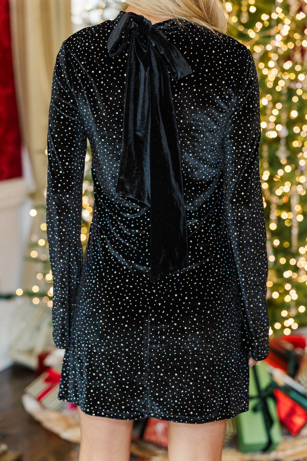 A Festive Flair Black Embellished Velvet Dress
