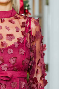 Cheers to Chic Burgundy Flower Applique Midi Dress