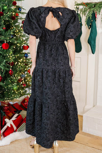 Effortless Glow Black Jaquard Maxi Dress