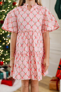 Girls: The Stephanie Pink Bow Print Dress