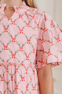 Girls: The Stephanie Pink Bow Print Dress
