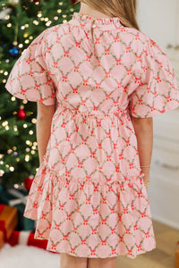 Girls: The Stephanie Pink Bow Print Dress