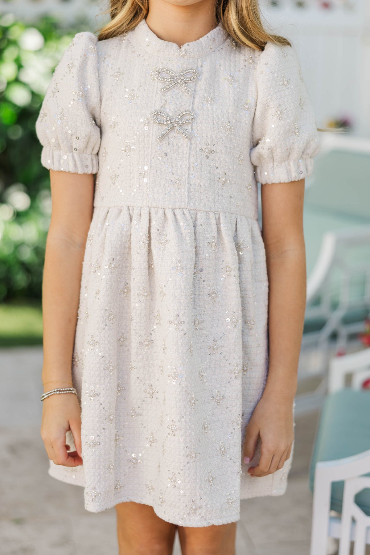 Girls: The Gwen Ivory Embellished Tweed Dress – Shop the Mint