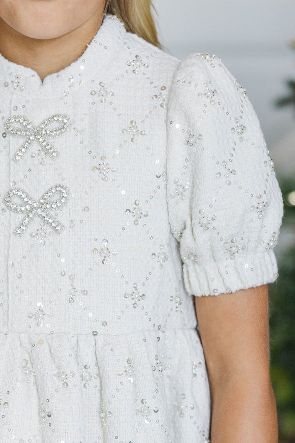 Girls: The Gwen Ivory Embellished Tweed Dress