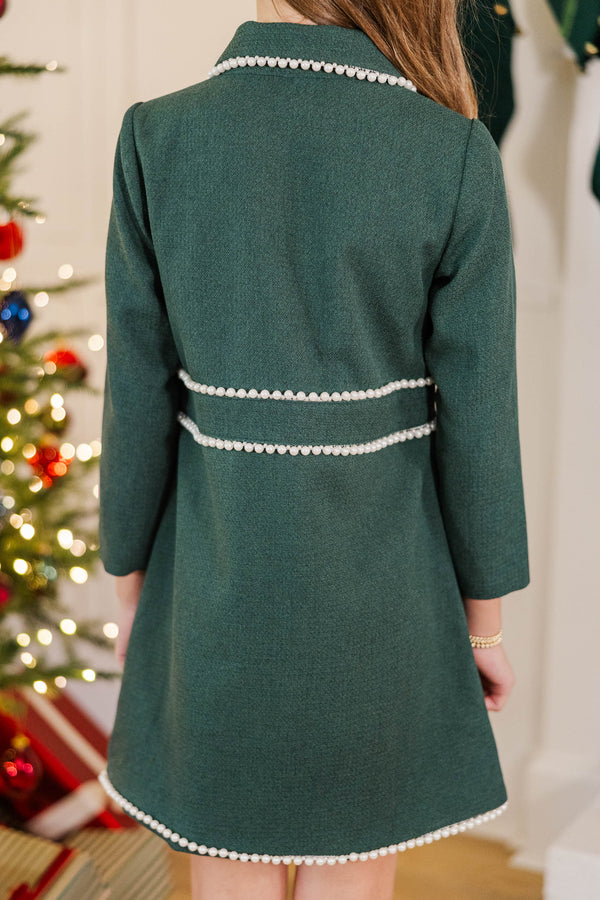 Girls: The Kindness Emerald Pearl Embellished Button Down Dress