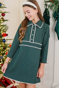 Girls: The Kindness Emerald Pearl Embellished Button Down Dress