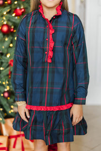 Girls: Looking For You Navy Plaid Babydoll Dress