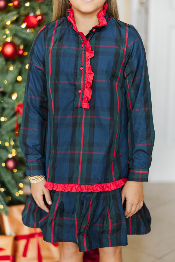 Girls: Looking For You Navy Plaid Babydoll Dress