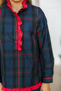 Girls: Looking For You Navy Plaid Babydoll Dress