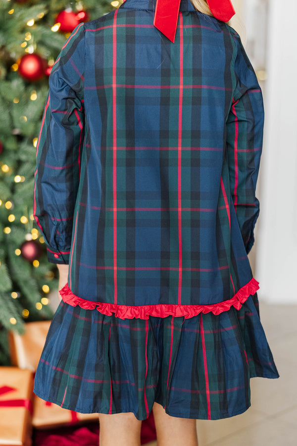 Girls: Looking For You Navy Plaid Babydoll Dress