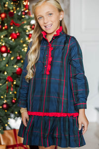 Girls: Looking For You Navy Plaid Babydoll Dress