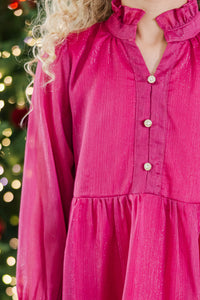 Girls: The Payton Fuchsia Shimmer Textured Dress